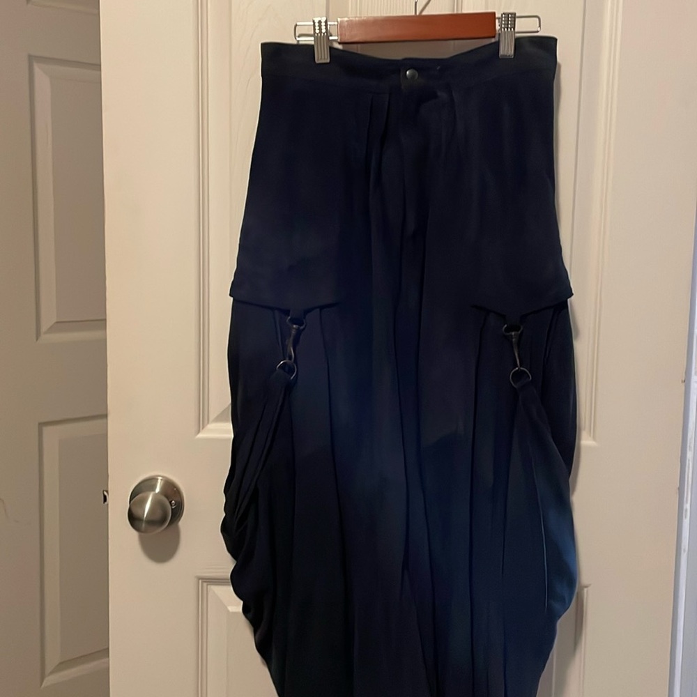Beautiful, unique blue suede skirt with solid metal hardware